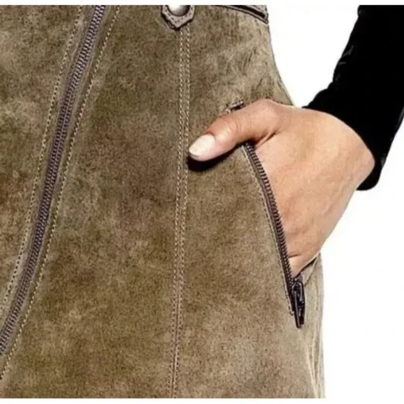 Blank NYC Size 26 Olive  Suede Leather Mini Skirt Asymmetric Zip NEW No Tags - Picture 3 of 3